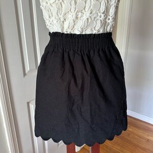 J. Crew Black Linen Blend Paper bag Waist Scalloped Hem Mini Skirt, Size 0